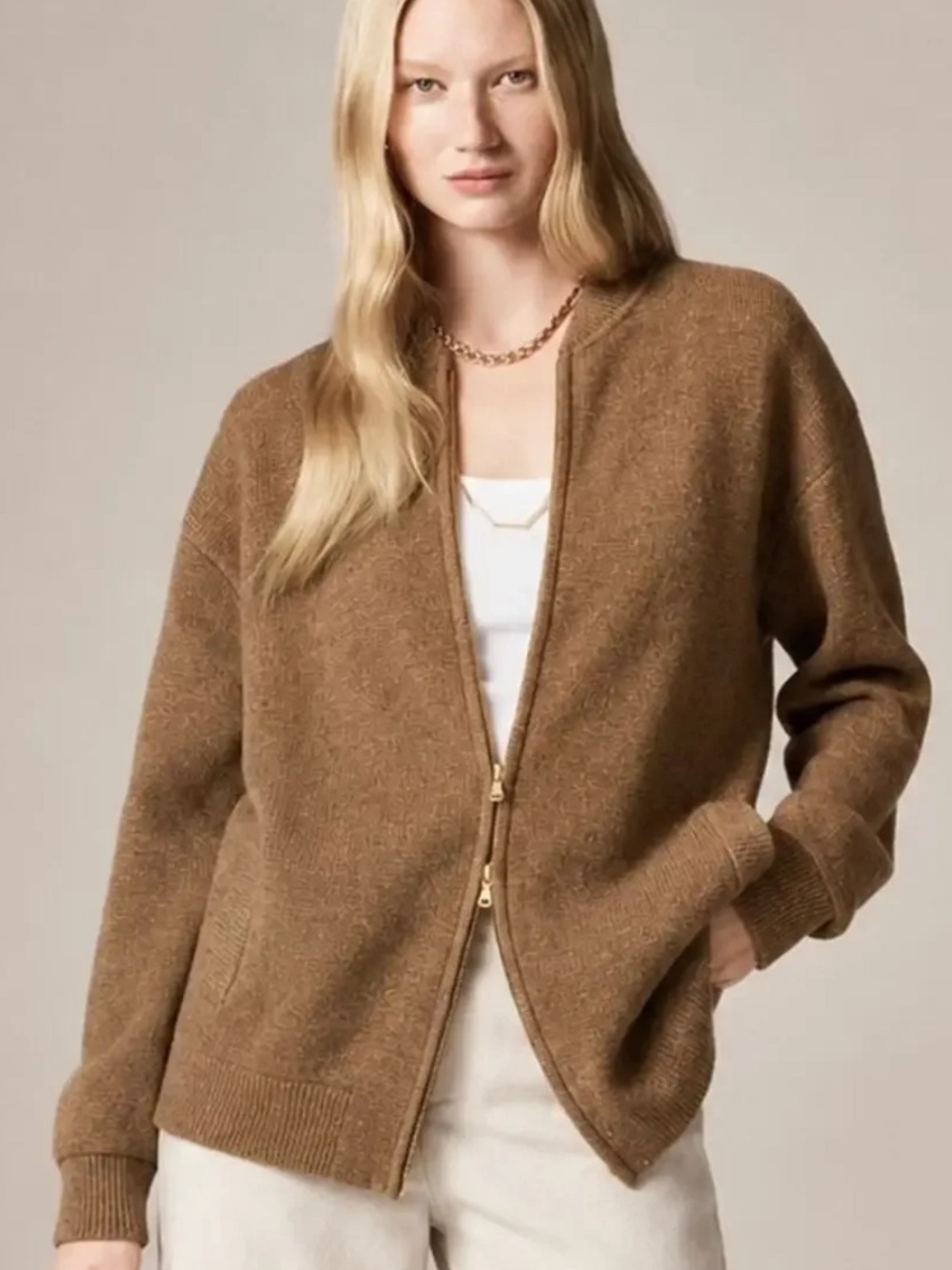 J.Crew Womens brown full zip flight sweater jacket L NWT